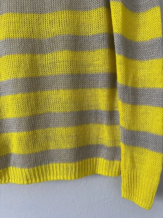 NWT J.Crew 100% Linen Lightweight Yellow and Taupe Striped Sweater in Size L - Picture 9 of 11